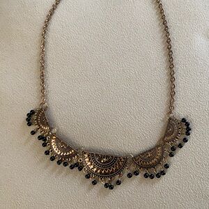 Boho Copper/Gold Tone Black Beaded Bib Necklace Vintage
